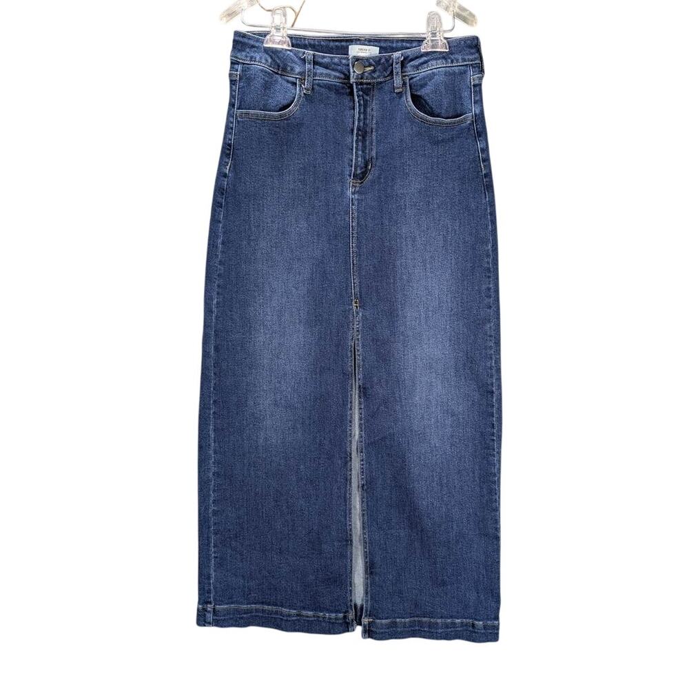 Forever 21 Maxi Skirt Womens Large Denim Blue Front Slit Western Grunge Boho 90s